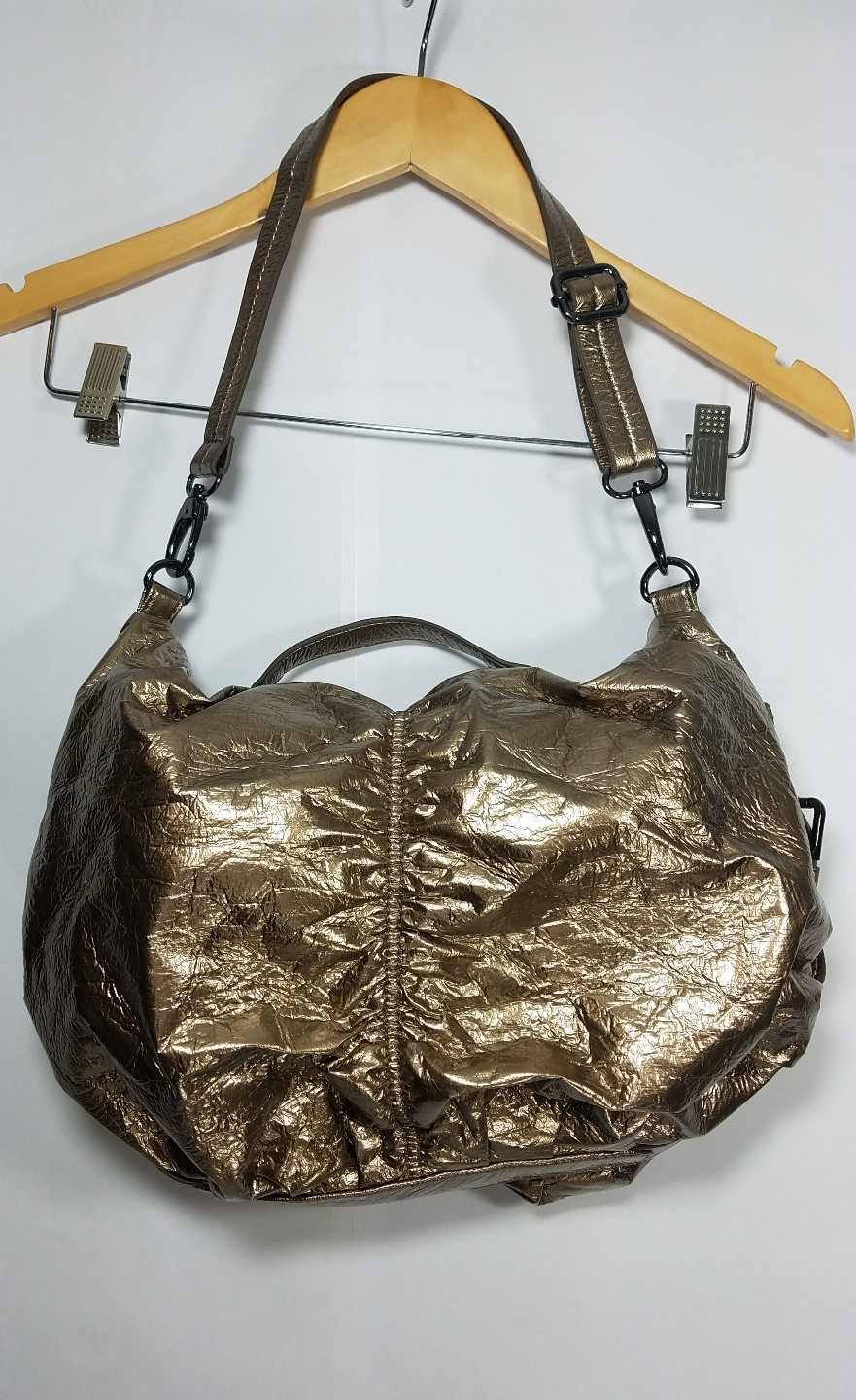 Kenneth Cole Reaction Purse Metallic Gold Foil Fold Over Bag Evening Party Shiny