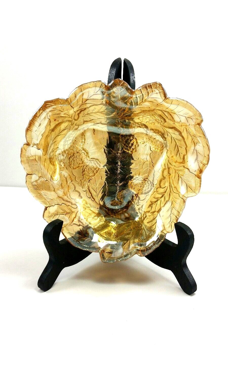 Carnival Glass Loganberry Gold Heart Shape Candy Dish Grapes Iridescent Vintage