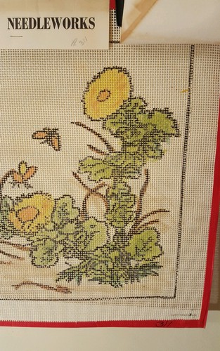 Vtg Needlepoint Embroidery Canvas FAR EAST Chinese Asian Symbols Flowers