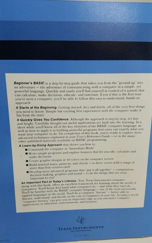 Texas Instruments TI-99/4A Computer Beginner's TI BASIC Language Manual LCB 4180