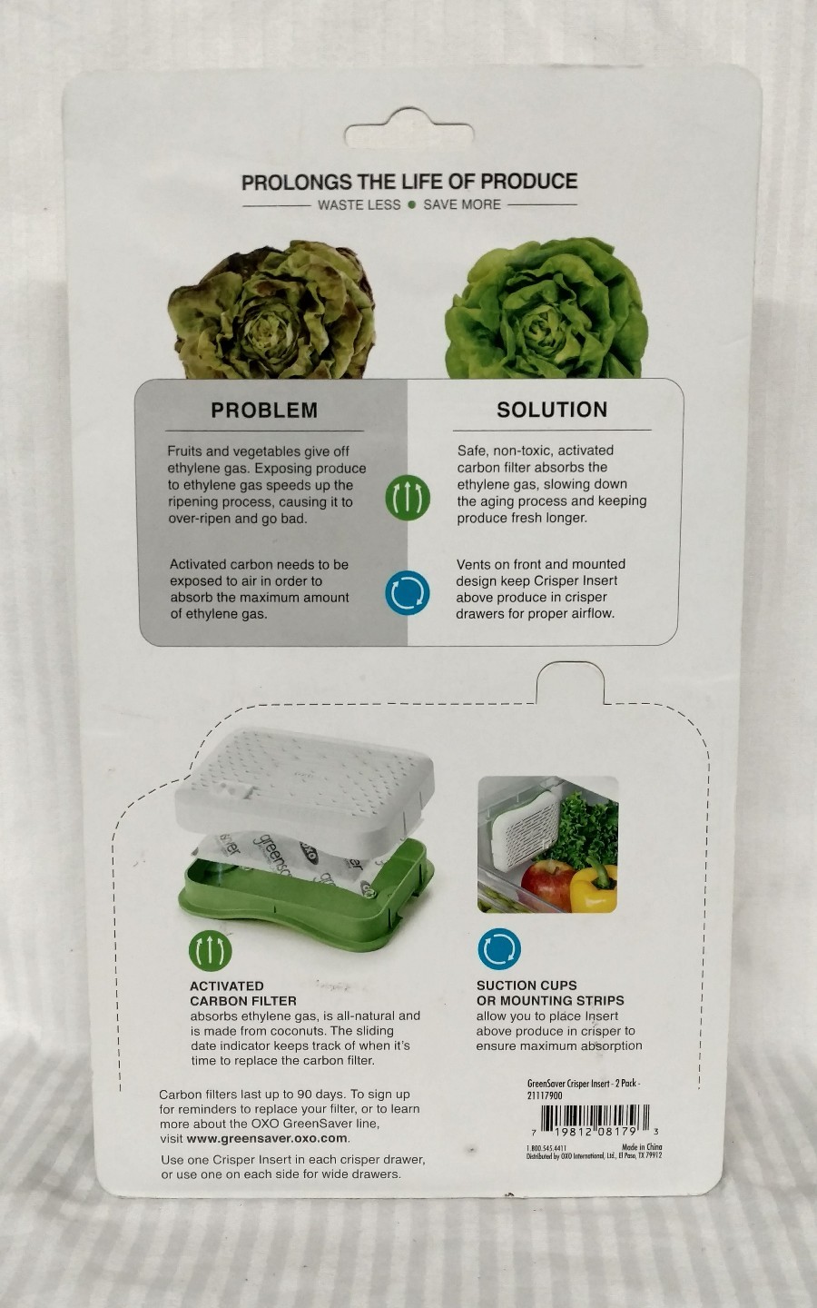 OXO SoftWorks Crisper Insert Greensaver Activated Carbon System 2 Pack