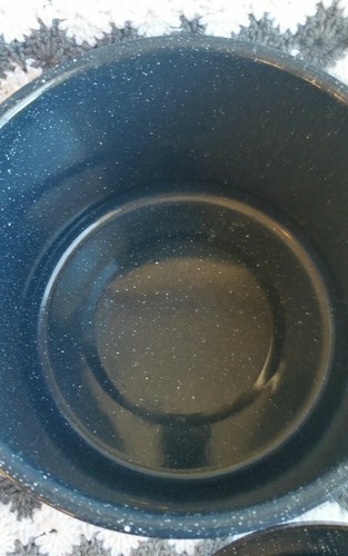 Vintage Graniteware Small Stock Pot Cauldron Blue Speckled Enamel