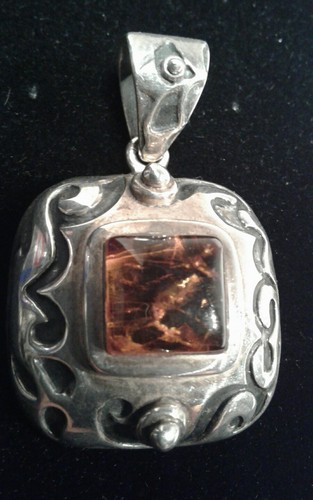925 Sterling Silver Silpada Square Amber Slide Pendant Signed