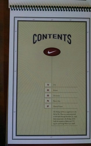 ORIGINAL VINTAGE NIKE Holi 1997 Ad Catalog Kit Standards  for Dealers Radio, TV