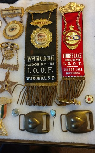 Oddfellows Rebekah medal pin ribbon lot fraternal pins real gold I.O.O.F.