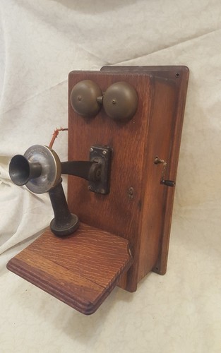 Antique Automatic Electric Oak Wall Crank Telephone