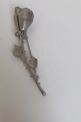 Vintage Estate Silver Tone Rose Stem Flower Brooch