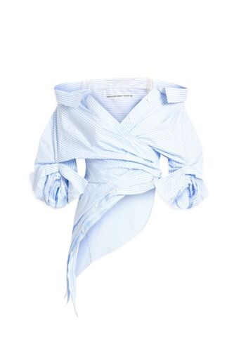 ALEXANDER WANG Off Shoulder Asymmetric Striped Cotton Blend ALEXANDER WANG Off Shoulder Asymmetric Striped Cotton Blend