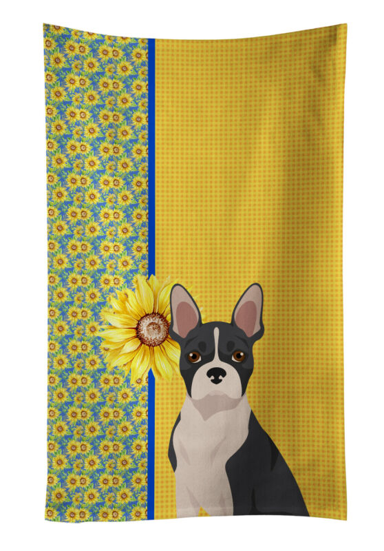 Summer Sunflowers Black Boston Terrier Kitchen Towel WDK5333KTWL