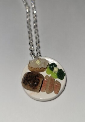Steak and Baked Potato Necklace Silver Meat Charms 