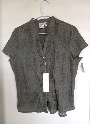 Fred David Olive  Green Button Down Blouse Sz 1X NEW