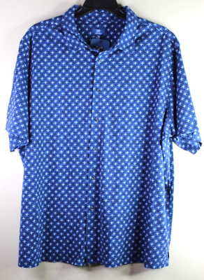 Geroge Knit Button Down Short Sleeve Shirt Dark Navy Print Size 3XL