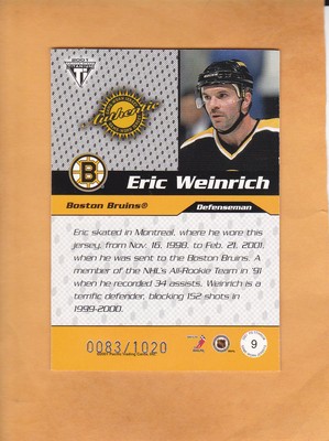 ERIC WEINRICH 2000 01 TITANIUM DRAFT DAY SP 1020 JERSEY # 9 MONTREAL CANADIENS