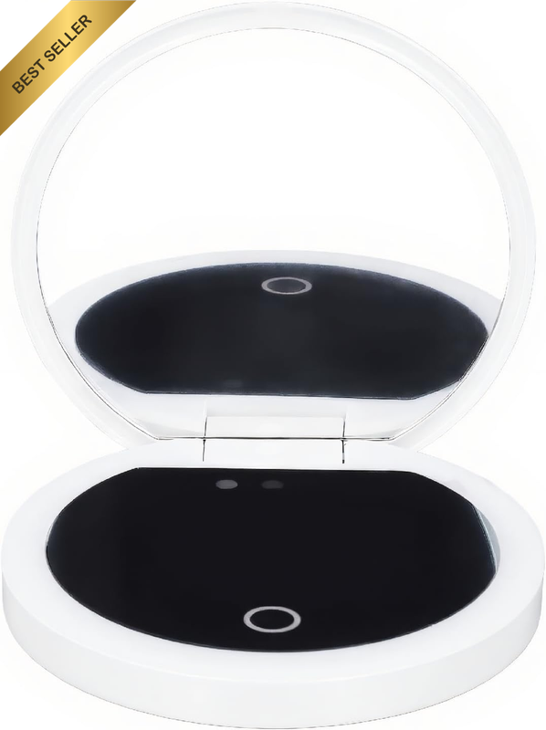 LED Travel Mirror, 3.5 Inch Compact Double Sided Pocket Mirror with Light and 2X
