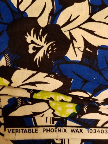 Phoenix Wax Guaranteed Veritable Traditional Real Wax Blue Floral Fabric 2 Yards