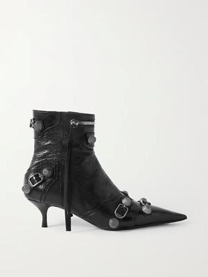 BALENCIAGA Cagole 50 Studded Buckled Kitten Heel Ankle