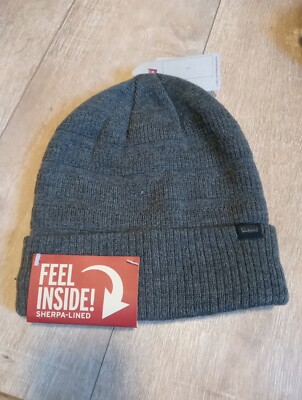 Levis Beanie Superior Warmth Sherpa Lined Charcoal Cuffed Cap O/S Winter Hat NWT
