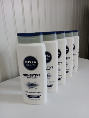 Lot 5 Nivea Men Sensitive Body Wash W/Bamboo Extract 16.9 Oz Each Moisturizing 