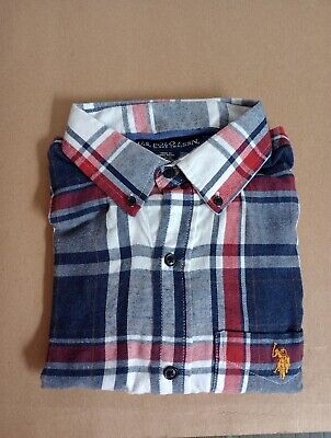 US. Polo ASSN Men's Woven Shirt Long Sleeve Button Down Size M Dark Navy Heather