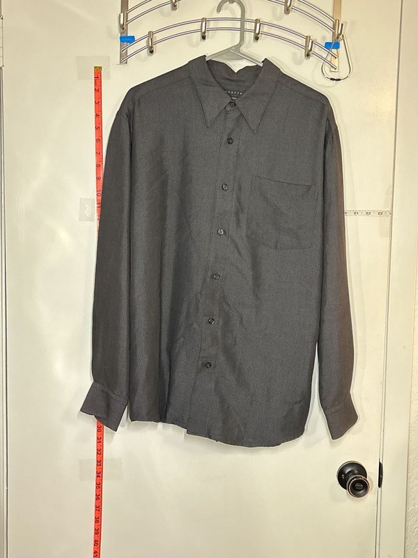 F: Manhattan Men's Charcoal Grey Long Sleeve Button Down Shirt