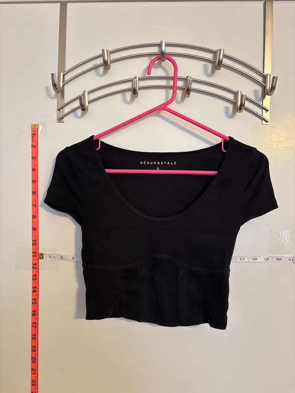 Aeropostale Women's Black Ribbed Corset-Style Cropped T-Shirt Size Small