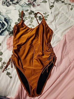 Womens Venus Bathing Suit, One Piece, Penny Copper Color, Side Tie, Size 14