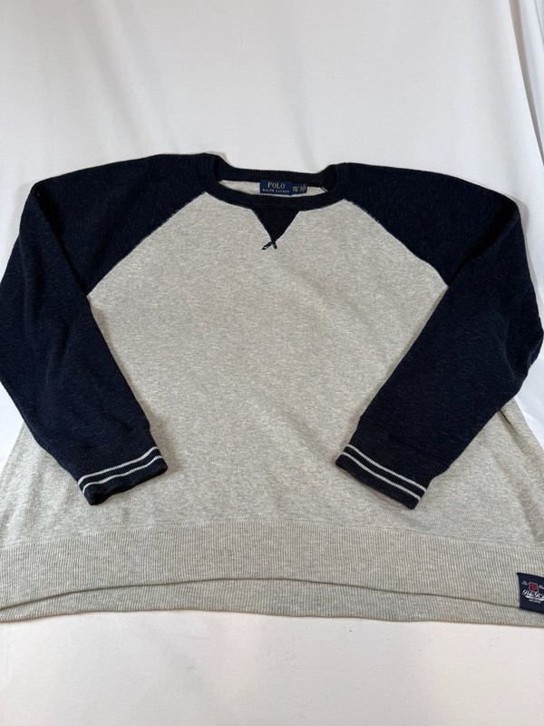 Polo Ralph Lauren Men’s Raglan Sweater Size XXL Gray Blue Cotton Knit Pullover