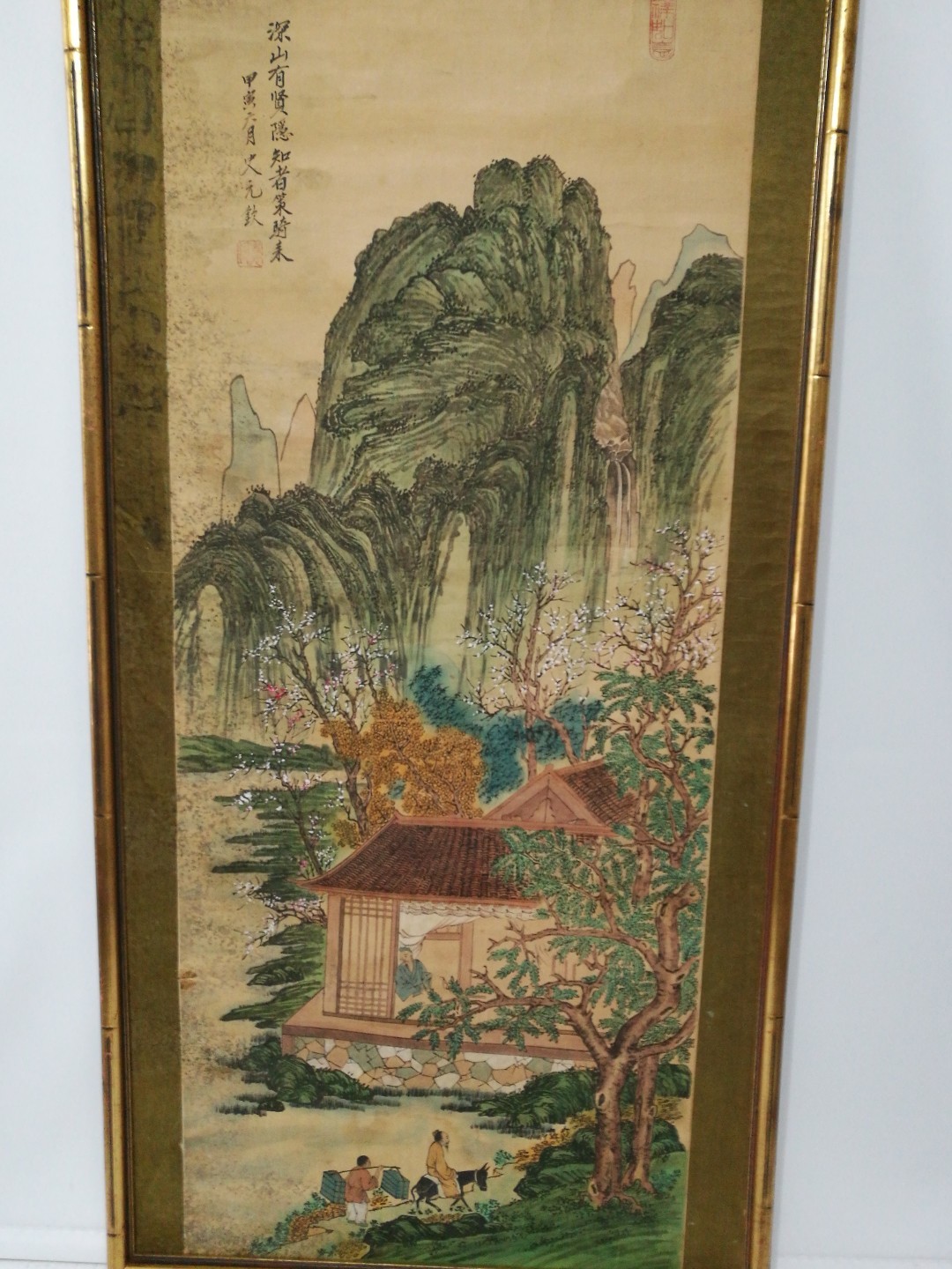 ,Antique Chinese watercolor painting on silk by ???,20th .h 40 1/2