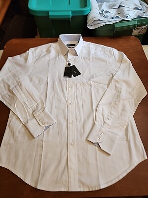 Quieti Men's MEDIUM L/S White Floral 100% Fine Cotton Button Down NWT. GB24