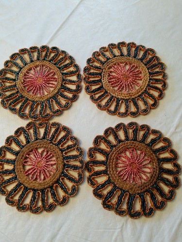 Set Of 4 Vintage Rattan Woven Pot Holders
