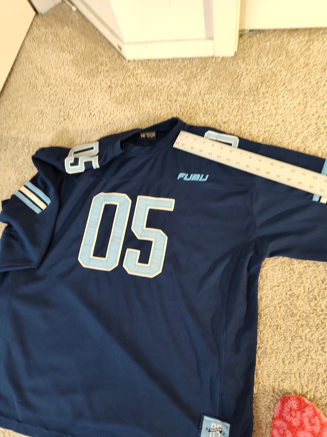 FUBU ネイビー ストライプ シャツ 3X 05 Fubu Football Jersey Men Blue Sports Collection 05 Vintage