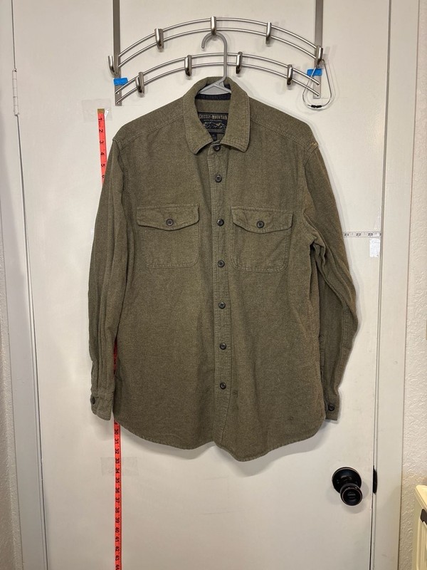 F: Grizzly Mountain Olive Green Long Sleeve Flannel Button Down Shirt