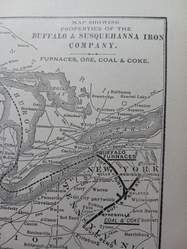 1904 RARE MAP Buffalo & Susquehanna Iron Company Railroad Iron Ore Furnace Canal