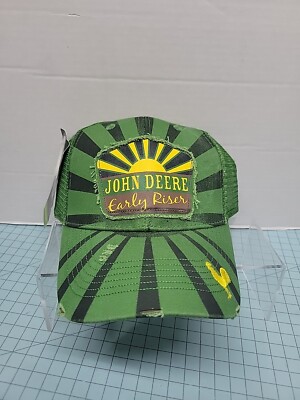 New John Deere Early Riser Distress Trucker Hat