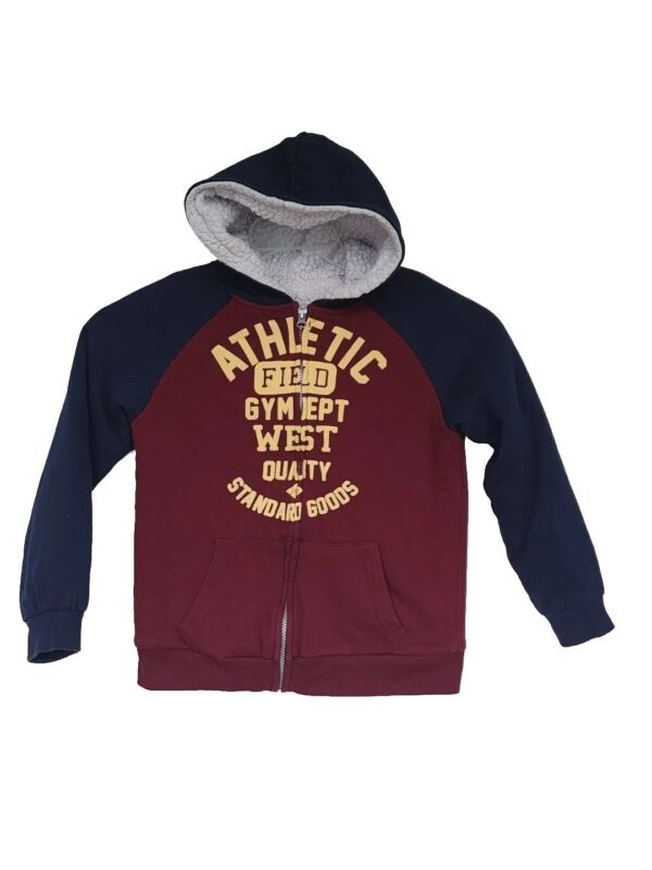 Lee M Boys Youth Kids Sherpa Lined Hoodie Maroon Full Zip Sweatshirt Jacket 
