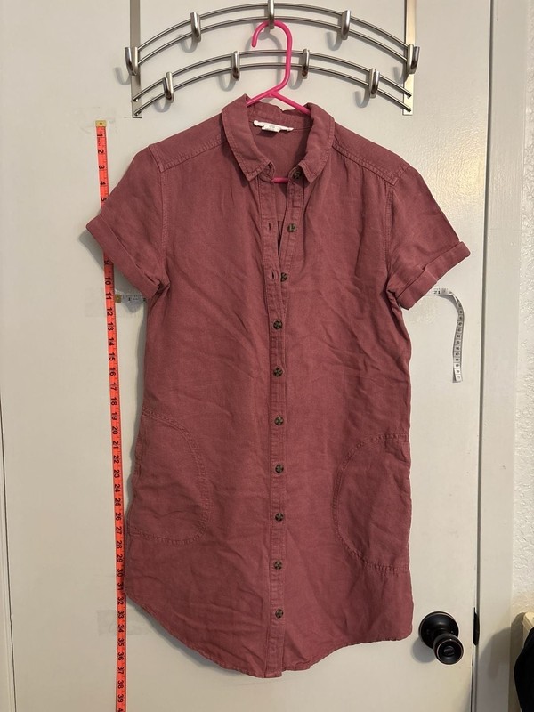 Lucky Brand Dusty Rose Linen Blend Short Sleeve Button Up Shirt Dress