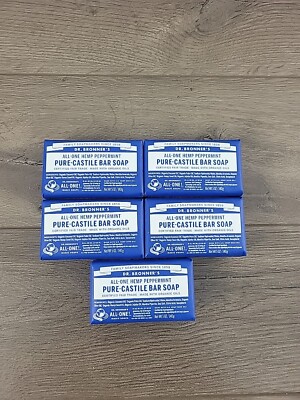 5 Dr. Bronners All One Hemp Peppermint Pure Castile Bars Soap W/Organic Oils 5oz
