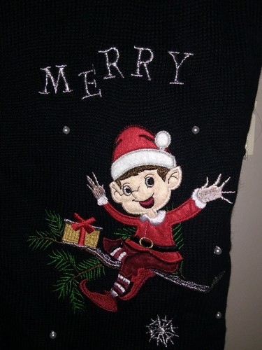 New Holiday Christmas Sweater Vest Elf Ugly Cardigan Plus 2X Black Gold Gift