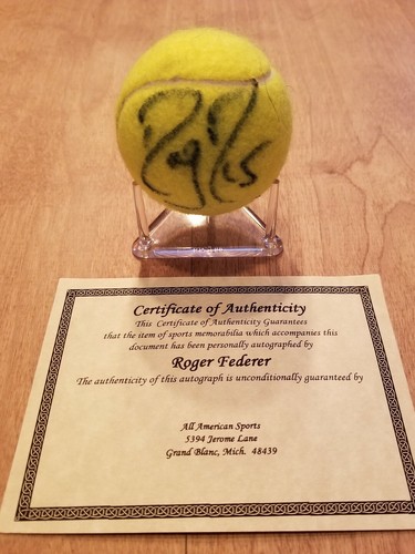 ROGER FEDERER TENNIS BALL AUTOGRAPHED SIGNED CLEAR SHARPIE NO SMUDGE WITH COA