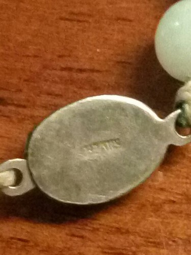 Sterling Antique Chinese Handknotted Celadon Jade Bead Necklace 18