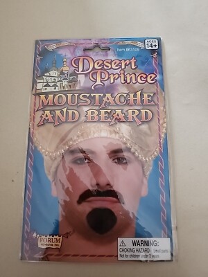 Desert Prince Beard Goutee Mustache Costume Accessory Black Halloween Dress Up