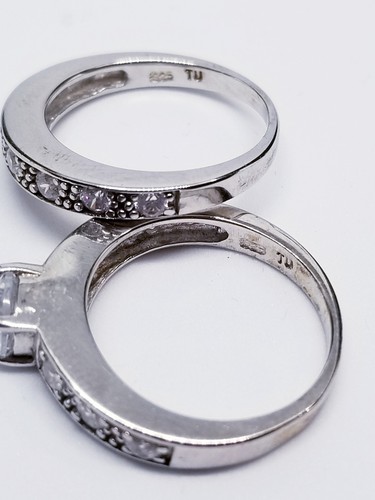 Wedding Ring Set Sterling Silver 925 Round CZ sz. 9