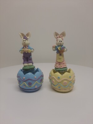 Set Of 2 Home Accents Collection Easter Resin Rabbit Bunny Bobble Figurine D27