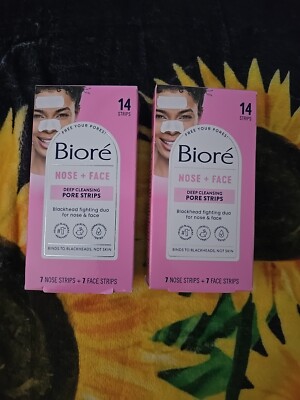 2x Biore Nose + Face Deep Cleansing Pore Strips - 7 Nose Strips & 7 Face Strips
