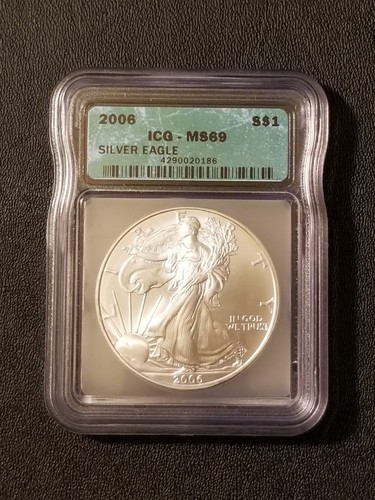2006 $1 Silver Eagle ICG MS69 Green Label 99.9% Fine Silver