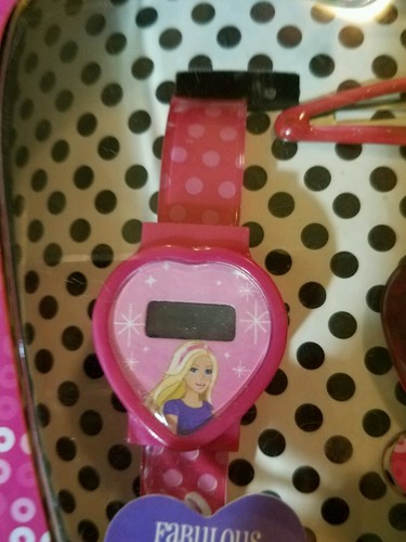 Barbie Watch LCD Watch & Hair Clips In A Carry Metal Tin Adorable  Fun Love Love