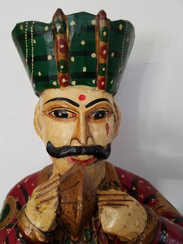 Large Antique Hand Carved Wood Musician Sculpture India 15