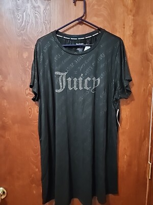 Juicy Couture Women 2X Nightgown Sleep Shirt Studded Bling Logo Black nwt (715)