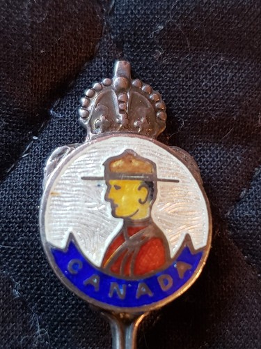 Vintage Sterling Enamel Canadian mountie souvenir demi spoon made Canada BM Co