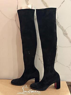 Pre-owned Christian Louboutin Stretchadoxa Botta Alta 70 Suede Over Knee Tall Boots $1995 In Black